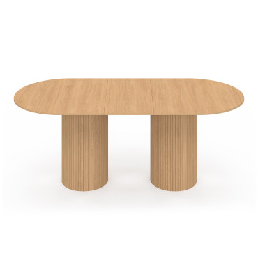 Table à manger extensible Albane 2 pieds pylône effet hêtre 160-200cm