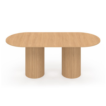Table à manger extensible Albane 2 pieds pylône effet hêtre 160-200cm
