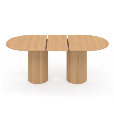 Table à manger extensible Albane 2 pieds pylône effet hêtre 160-200cm
