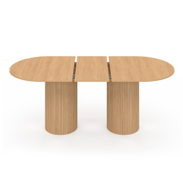 Table à manger extensible Albane 2 pieds pylône effet hêtre 160-200cm