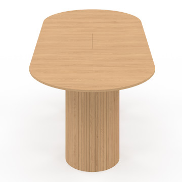 Table à manger extensible Albane 2 pieds pylône effet hêtre 160-200cm