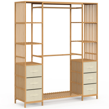 Dressing Maya bambou double penderie et double colonne avec tiroirs