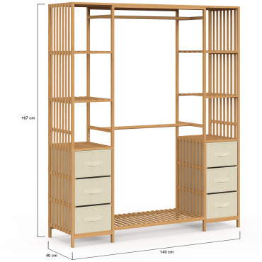Dressing Maya bambou double penderie et double colonne avec tiroirs