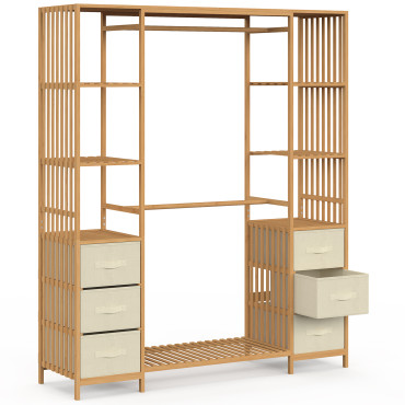 Dressing Maya bambou double penderie et double colonne avec tiroirs