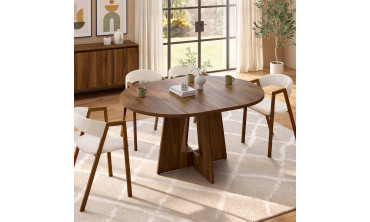 Table à manger ronde extensible Héloïse effet noyer Ø110-150cm