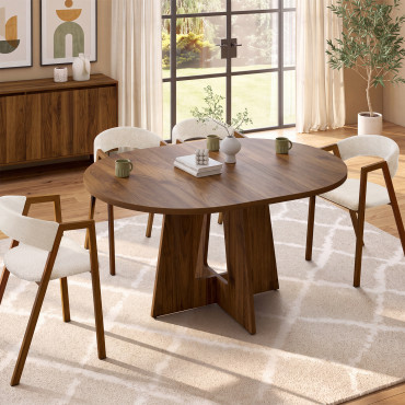 Table à manger ronde extensible Héloïse effet noyer Ø110-150cm