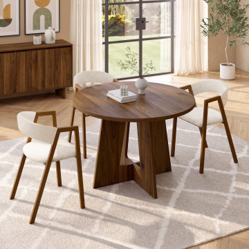 Table à manger ronde extensible Héloïse effet noyer Ø110-150cm