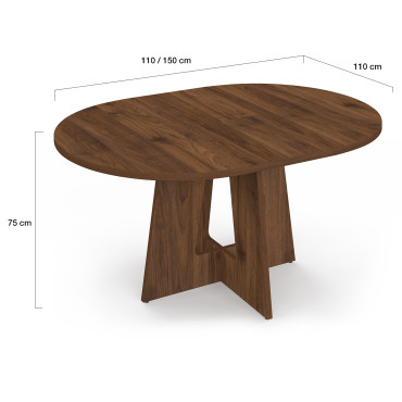 Table à manger ronde extensible Héloïse effet noyer Ø110-150cm