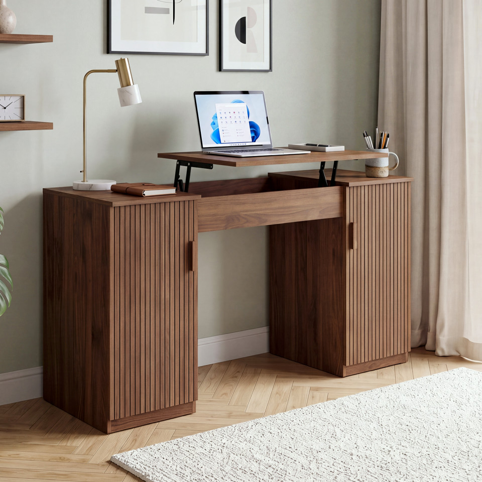 Bureau Faustine plateau relevable effet lattes noyer