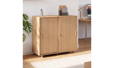 Armoire basse de bureau Faustine 2 portes effet lattes