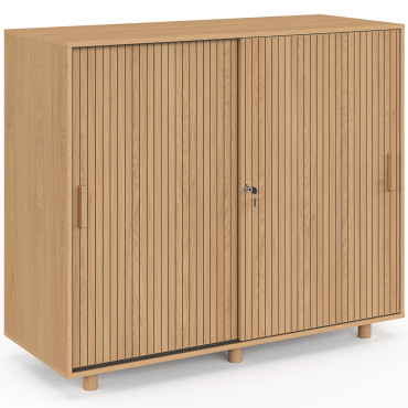 Armoire basse de bureau Faustine 2 portes effet lattes