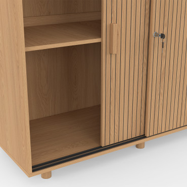 Armoire basse de bureau Faustine 2 portes effet lattes