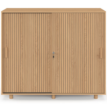 Armoire basse de bureau Faustine 2 portes effet lattes