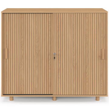 Armoire basse de bureau Faustine 2 portes effet lattes