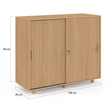 Armoire basse de bureau Faustine 2 portes effet lattes