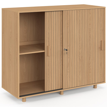 Armoire basse de bureau Faustine 2 portes effet lattes