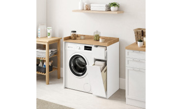 Meuble machine à laver Will panier à linge intégré blanc et bois