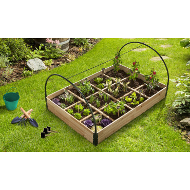 Serres de potager 12 compartiments Aroma en bois avec bâche - Lot de 2