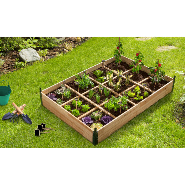 Serres de potager 12 compartiments Aroma en bois avec bâche - Lot de 2