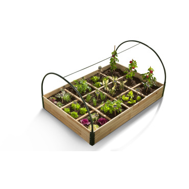 Serres de potager 12 compartiments Aroma en bois avec bâche - Lot de 2