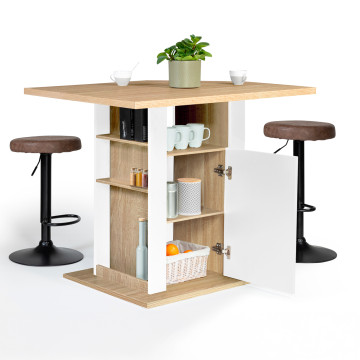 Ilot de cuisine Théo bois et blanc avec rangements