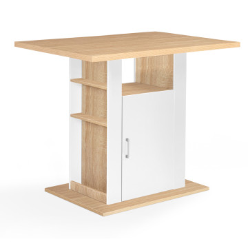 Ilot de cuisine Théo bois et blanc avec rangements
