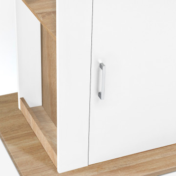 Ilot de cuisine Théo bois et blanc avec rangements