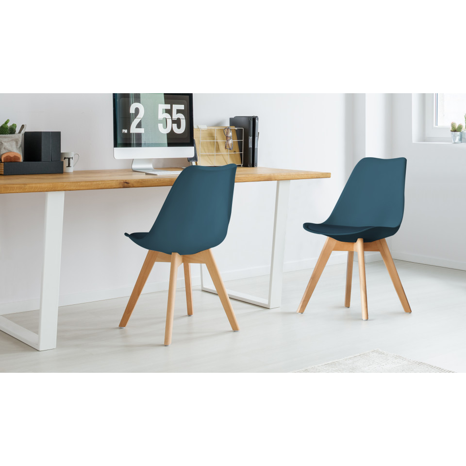 Chaises Suedia assise bleu canard et pieds bois - lot de 2