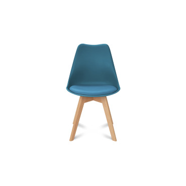 Chaises Suedia assise bleu canard et pieds bois - lot de 2