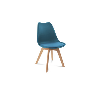 Chaises Suedia assise bleu canard et pieds bois - lot de 2