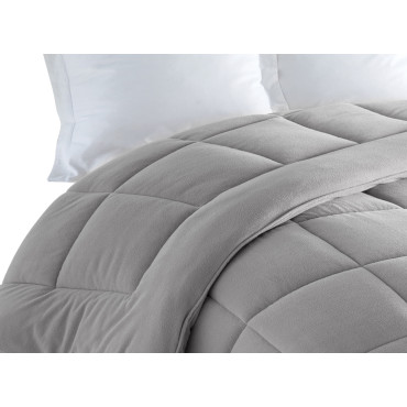 Couette extra chaude réversible grise 200x200cm - polaire 400 g/m2