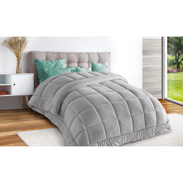 Couette extra chaude réversible grise 240x260cm - polaire 400 g/m2