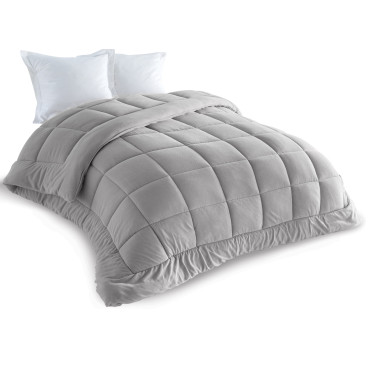 Couette extra chaude réversible grise 240x260cm - polaire 400 g/m2