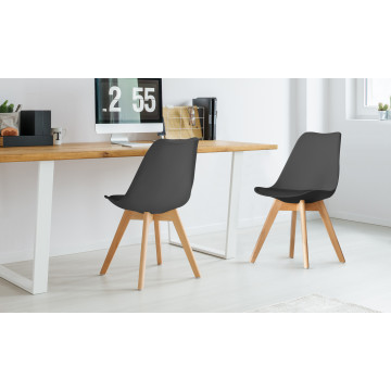Chaises Suedia assise gris foncé et pieds bois - lot de 2
