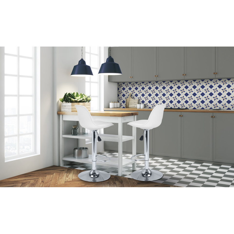 Tabourets de bar Karl blancs pied métal réglable - lot de 2
