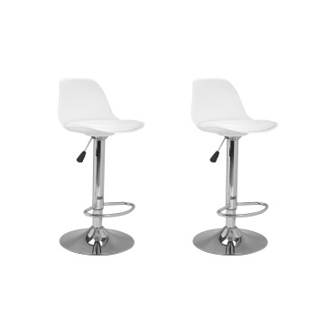 Tabourets de bar Karl blancs pied métal réglable - lot de 2