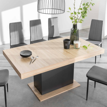 Table à manger extensible Tania bois et noir 160-200cm