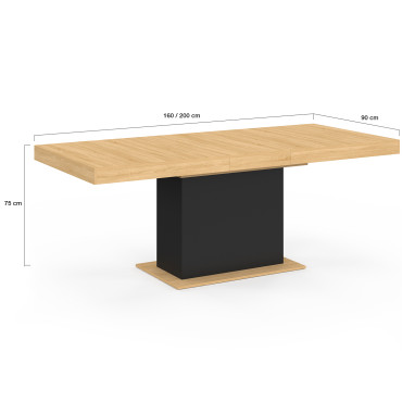 Table à manger extensible Tania bois et noir 160-200cm