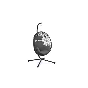 Fauteuil œuf suspendu effet rotin avec coussin gris