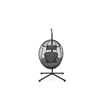 Fauteuil œuf suspendu effet rotin avec coussin gris