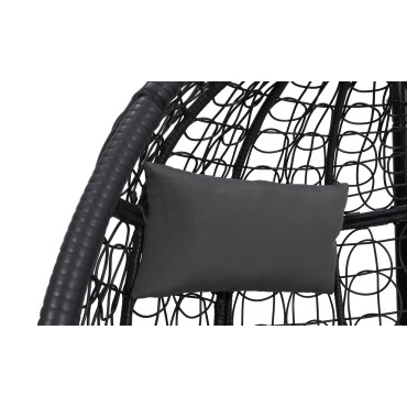 Fauteuil œuf suspendu effet rotin avec coussin gris