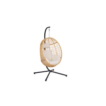 Fauteuil œuf suspendu effet rotin avec coussin beige