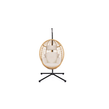 Fauteuil œuf suspendu effet rotin avec coussin beige