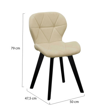Chaises Daisy velours crème pieds noirs - lot de 2