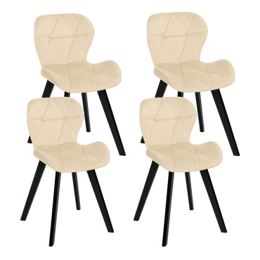 Chaises Daisy velours crème pieds noirs - lot de 4