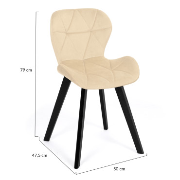 Chaises Daisy velours crème pieds noirs - lot de 4