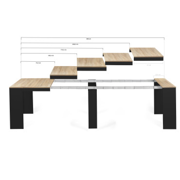 Console-table à manger extensible Nora bois et noir 300cm