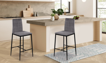 Tabourets de bar Jade velours gris foncé - lot de 2