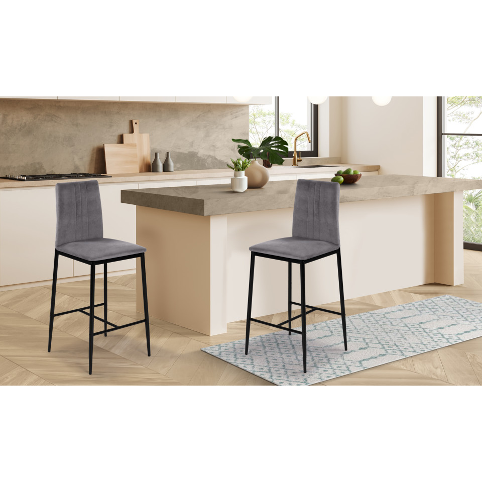 Tabourets de bar Jade velours gris foncé - lot de 2