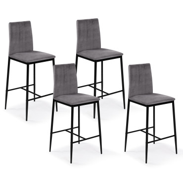 Tabourets de bar Jade velours gris foncé - lot de 4